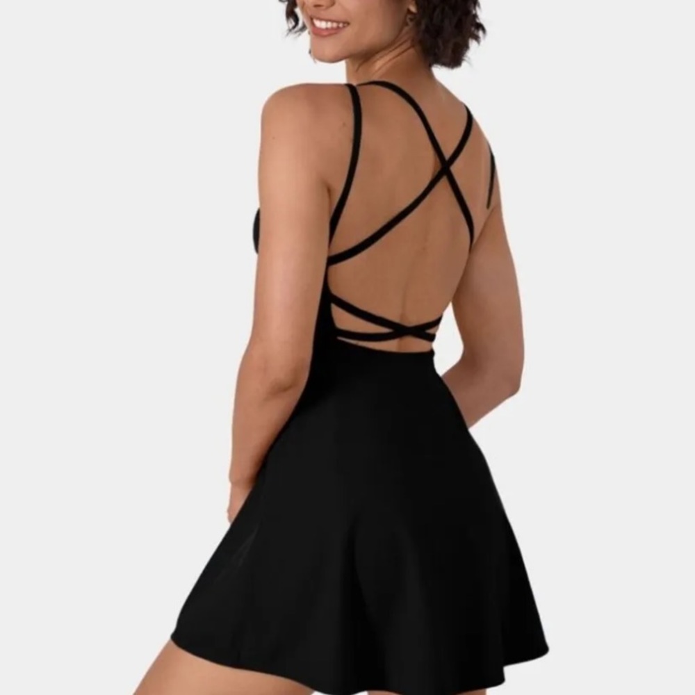 Halara Everyday Crisscross Backless Barre Ballet Dance Flared Dress